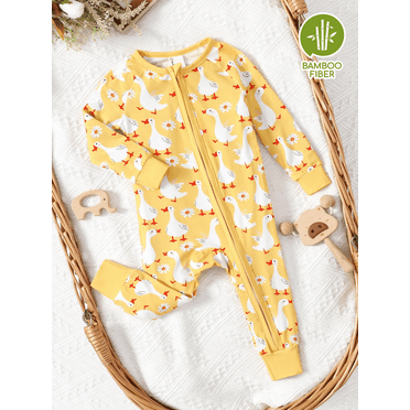 PatPat Bamboo Baby Pajamas Baby Boy Girl Pajamas Gift Snug Fit Long-Sleeved Zipper Baby Bodysuits for Newborn,0-3 Months