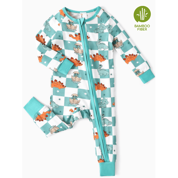 PatPat Baby Boy Clothes Bamboo Viscose Baby Pajamas Zip Snug Fit Dinosaur Newborn Infant Boys Baby Gifts,18-24 Months