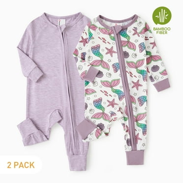 PatPat Bamboo Baby Pajamas Baby Girl Gifts Snug Fit Zipper Long-Sleeved Baby Bodysuits Sleepwear,2Pack,0-24 Months