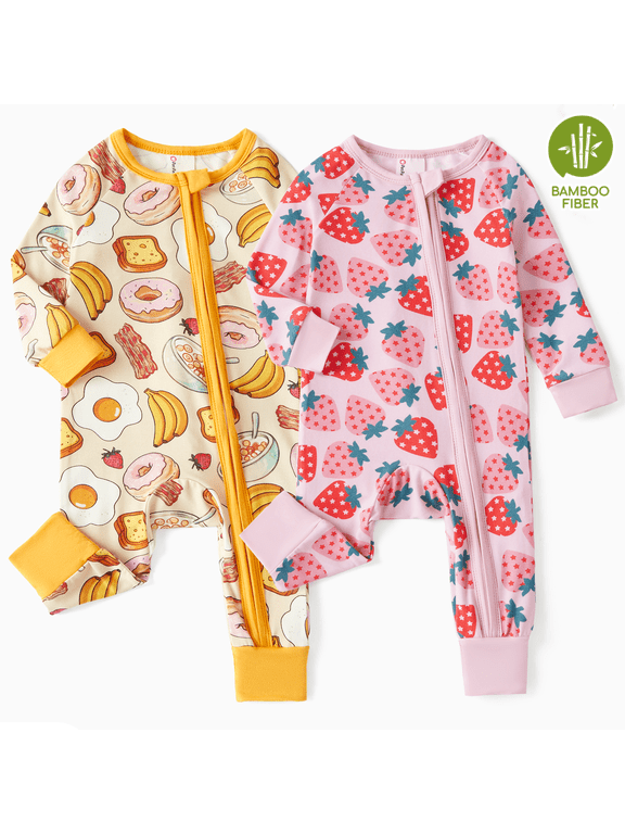 Baby Clothes Viscose from Bamboo Snug Fit Footless Zip Baby Pajamas Bodysuits Baby Girl Gifts for Baby Shower & Photos 2Pack,0-3 Months