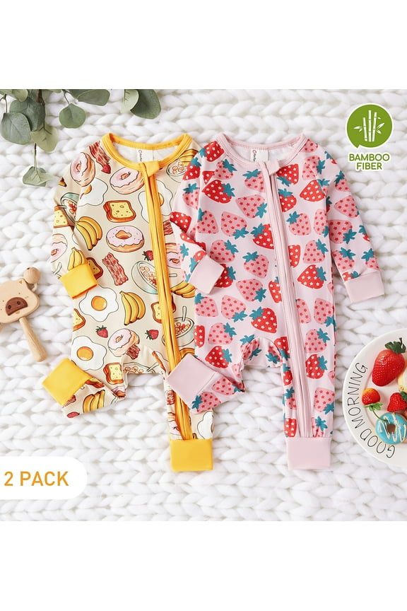 Baby Clothes Viscose from Bamboo Snug Fit Footless Zip Baby Pajamas Bodysuits Baby Girl Gifts for Baby Shower & Photos 2Pack,0-3 Months