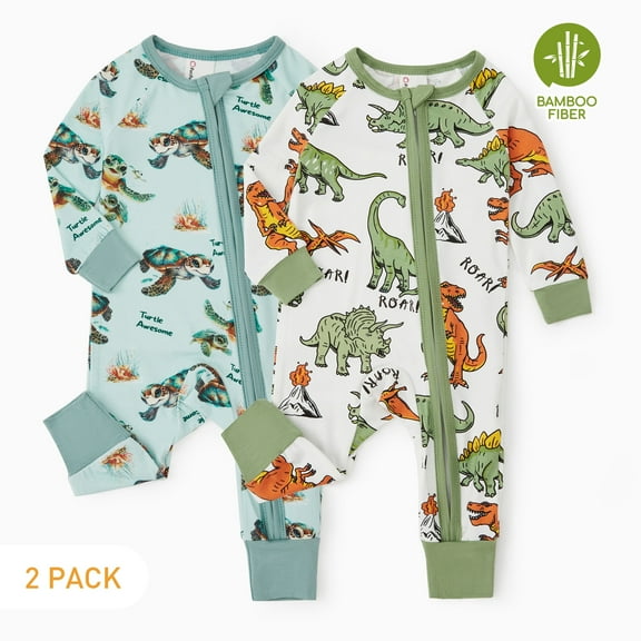 PatPat Baby Boy Clothes Bamboo Viscose Baby Pajamas Zip Snug Fit Dinosaur Newborn Infant Boys Baby Gifts,18-24 Months