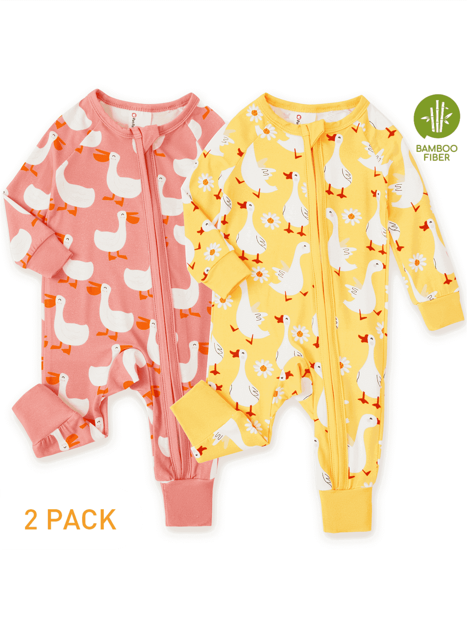 PatPat Bamboo Baby Pajamas Baby Girl Gifts Snug Fit Zipper Long-Sleeved Baby Bodysuits Sleepwear,2Pack,0-24 Months