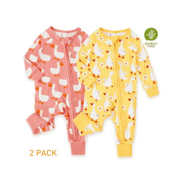 PatPat Bamboo Baby Pajamas Baby Girl Gifts Snug Fit Zipper Long-Sleeved Baby Bodysuits Sleepwear,2Pack,0-24 Months