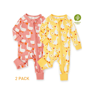 PatPat Bamboo Baby Pajamas Baby Girl Gifts Snug Fit Zipper Long-Sleeved Baby Bodysuits Sleepwear,2Pack,0-24 Months