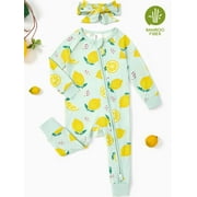 PATPAT Baby Pajamas with Bamboo Viscose Sleep N Play Baby Girl Gifts Snug Fit 2-Way Zipper Romper Jumpsuit with Headbands Infant 9-12 Months