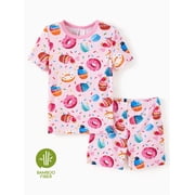 PatPat Girls Pajamas Toddler Clothes Viscose from Bamboo Kids 2-Piece Pj Set Gifts Short Sleeve Tops Pants Snug Sleepwear Sizes 3T