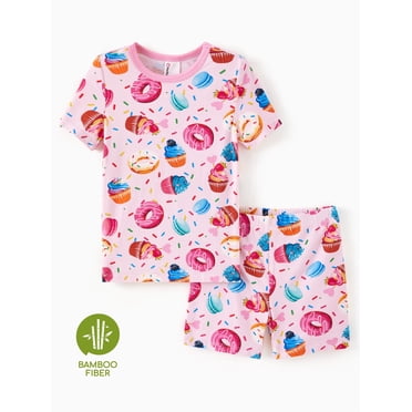 PatPat Girls Pajamas Toddler Clothes Viscose from Bamboo Kids 2-Piece Pj Set Gifts Short Sleeve Tops Pants Snug Sleepwear Sizes 2T