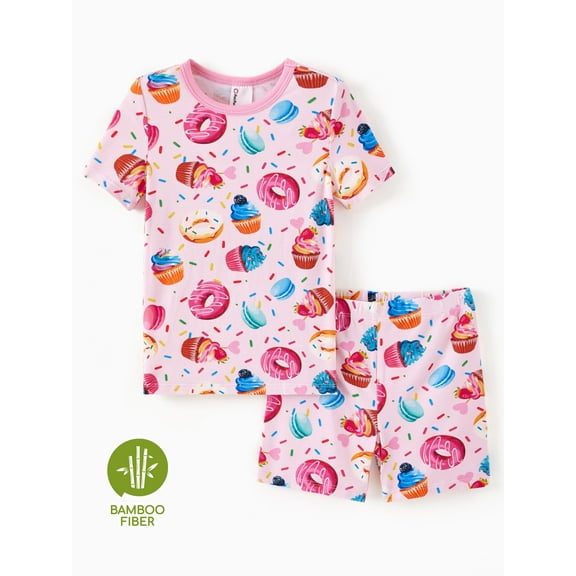 PatPat Girls Pajamas Toddler Clothes Viscose from Bamboo Kids 2-Piece Pj Set Gifts Short Sleeve Tops Pants Snug Sleepwear Sizes 2T