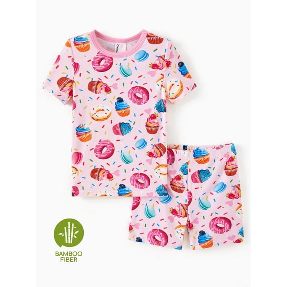 PatPat Girls Pajamas Toddler Clothes Viscose from Bamboo Kids 2-Piece Pj Set Gifts Short Sleeve Tops Pants Snug Sleepwear Sizes 2T