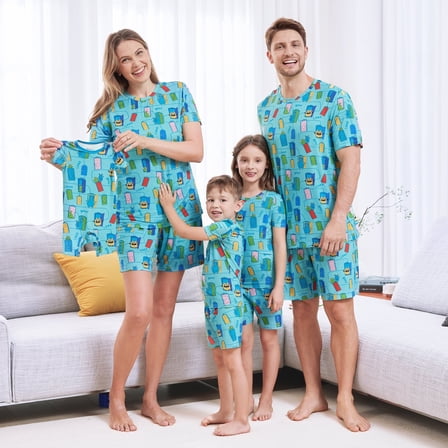 PatPat Toddler Pajamas Set Viscose from Bamboo Family Matching Pjs Breathable Girls Boys Short Sleeve and Shorts Skinny Sleepwear Kids 2-10Y