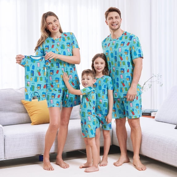 PatPat Toddler Pajamas Set Viscose from Bamboo Family Matching Pjs Breathable Girls Boys Short Sleeve and Shorts Skinny Sleepwear Kids 2-10Y