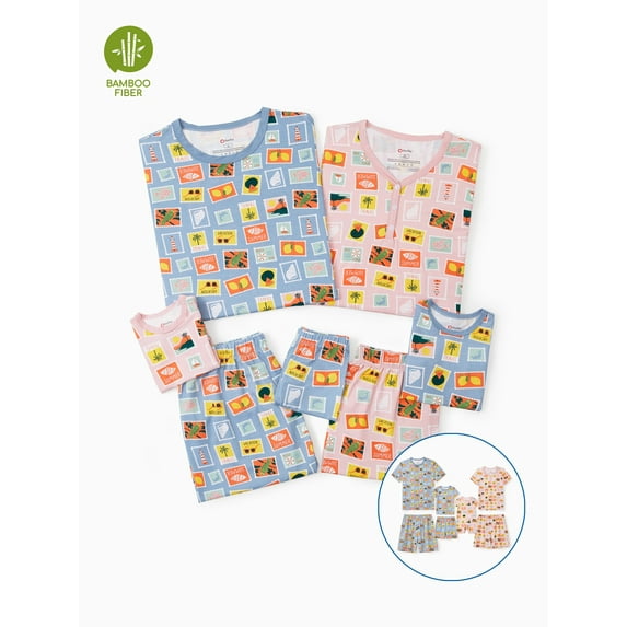 PatPat Toddler Pajamas Set Viscose from Bamboo Family Matching Pjs Breathable Girls Boys Short Sleeve and Shorts Skinny Sleepwear Kids 2-10Y