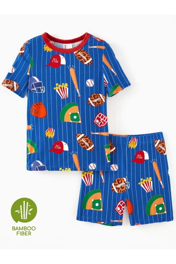 Pajamas for Toddler Viscose from Bamboo Boys Snug Fit Pajamas Kids Short Sleeve Graphic Top & Pj Pants Breathable Sleepwear Sets, Blue, 2T
