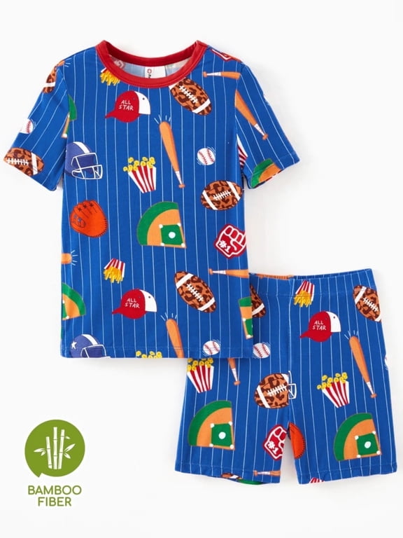 Pajamas for Toddler Viscose from Bamboo Boys Snug Fit Pajamas Kids Short Sleeve Graphic Top & Pj Pants Breathable Sleepwear Sets, Blue, 6T