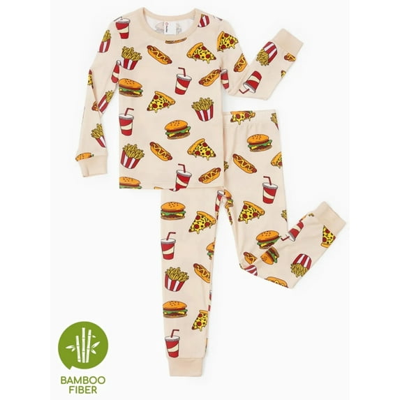 PatPat 2 Piece Pajamas Set Viscose from Bamboo Toddler Girls Boys Snug Fit Pjs Kids Long Sleeve Top & Pants Nightwear Sets, Apricot, 5T