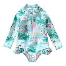 PatPat Bathing Suits for Toddler Girl One Piece Swimsuit Flamingo Rash Guards Little Girl Ruffle Swimwear 4-5 Years