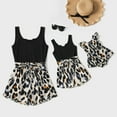 thumbnail image 1 of PatPat Black Ribbed U Neck Sleeveless Belted Splicing Leopard Romper for Mom and Me,Sizes Baby-Kids-Adult,One piece, Girl Jumpsuits, 1 of 9