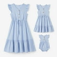 thumbnail image 1 of PatPat Blue Dresses Mommy and Me Solid Color Button Cotton V-neck Tiered Dress，Women Dress XL, 1 of 9