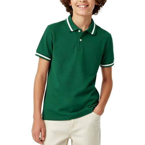 PatPat Boys Polo Shirts Short Sleeve Collared Button Placket School Tops9-10Y