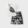 thumbnail image 1 of PatPat Boys Clothes Set 2pcs Kids Outfits Camouflage Bag Print Short Sleeve Tee and Shorts Set, White, 4-5 Years, 1 of 8