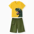 thumbnail image 1 of PatPat Boys Clothes Set Yellow Dinosaur Graphic Tee with Army Green Pocket Design Shorts Sizes 5-12, 1 of 9