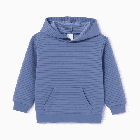 PatPat Boys Hoodies Casual Pullover Sweatshirt Solid Color Ribbed Hoodie Blue Gray 3Y