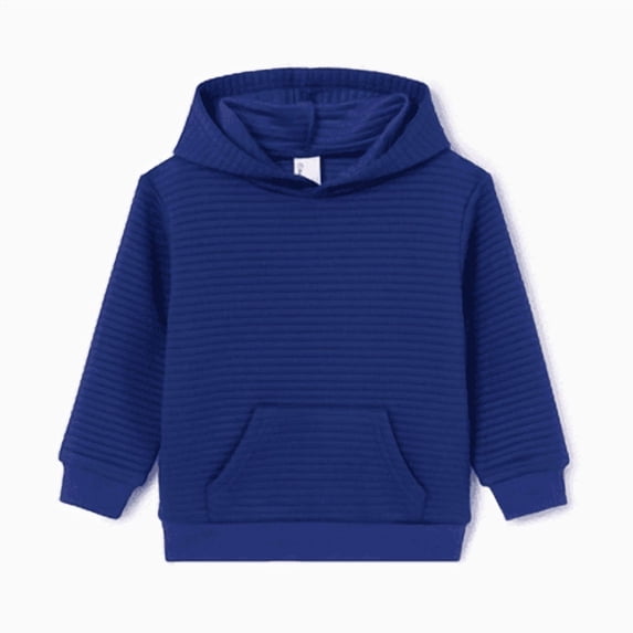 PatPat Boys Hoodies Casual Pullover Sweatshirt Solid Color Ribbed Hoodie Dark Blue 3Y