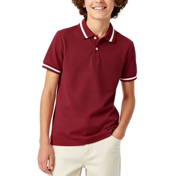 PatPat Boys Polo Shirts Short Sleeve Collared Button Placket School Tops13-14Y