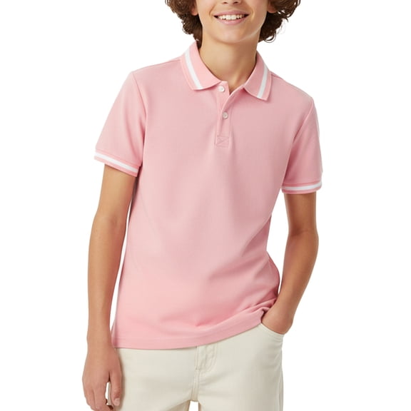 PatPat Boys Polo Shirts Short Sleeve Collared Button Placket School Tops7-8Y