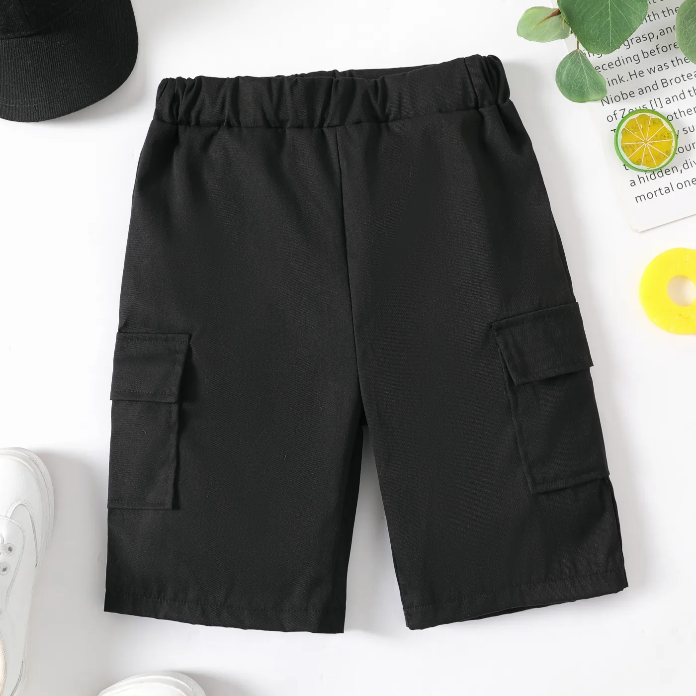 Boys Shorts Nylon Solid Color Pocket Design Classic Elasticized Shorts Sizes 4-12
