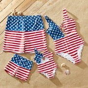 PatPat Boys Swim Trunks Family Matching Set Stripe Starts Independence Day Outfits Board Shorts Mommy and Me Bathing Suits