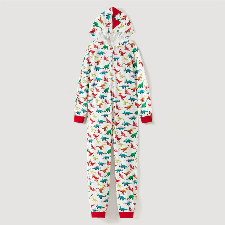 PatPat Christmas Dinosaur Print Family Matching Jumpsuit,Long Sleeve Hooded  Onesies Pajamas Sets,Christmas PJ's Sleepwear Christmas PJs for Family and