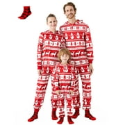 PATPAT Christmas Pajamas Family Matching Onesies Kids Girl Boys Long Sleeve Hooded Zipper Bodysuits Flame Resistant One Piece Holiday Pjs with Socks, Red Snowman, 6-7 Years