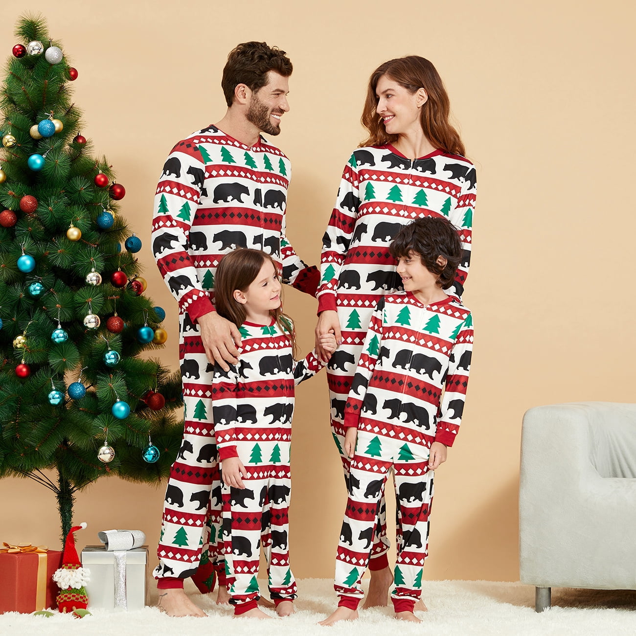 PatPat Christmas Family Matching Onesies Front Zipper Xmas Tree