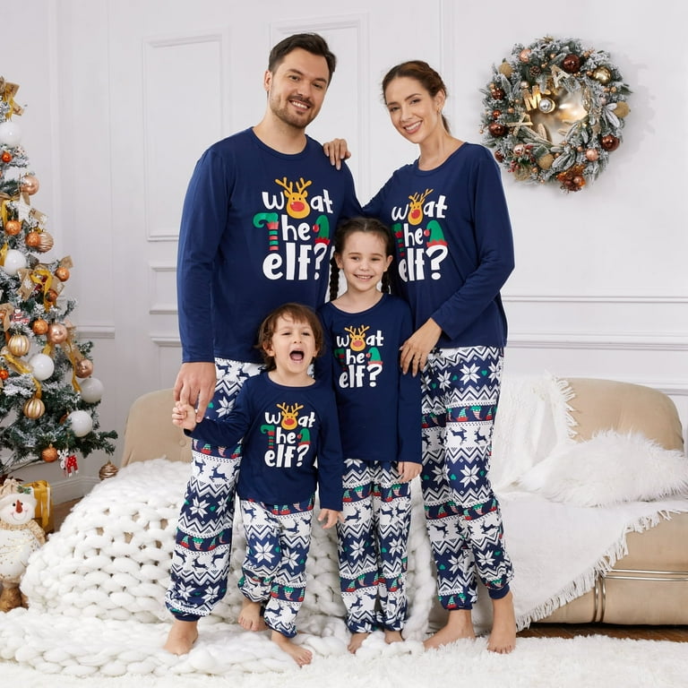 PatPat Christmas Family Matching Pajamas Dark Blue Elf Graphic