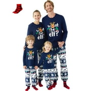 PATPAT Family Christmas Pajamas for Women 2 Piece Long Sleeve Blue Elf Top & Pants Set with Christmas Socks Matching PJs Holiday Loungewear Women M