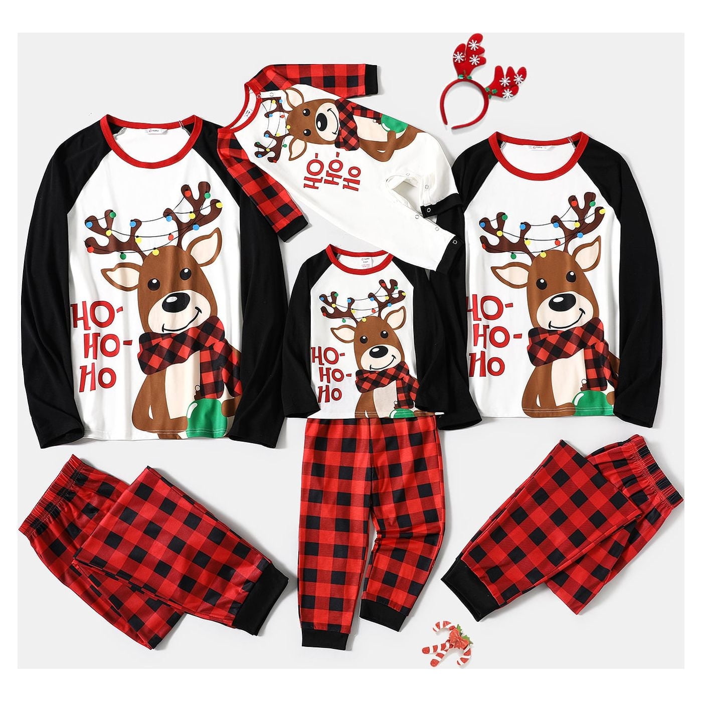 PatPat Christmas Family Matching Pajamas Red Plaid Pants Reindeer