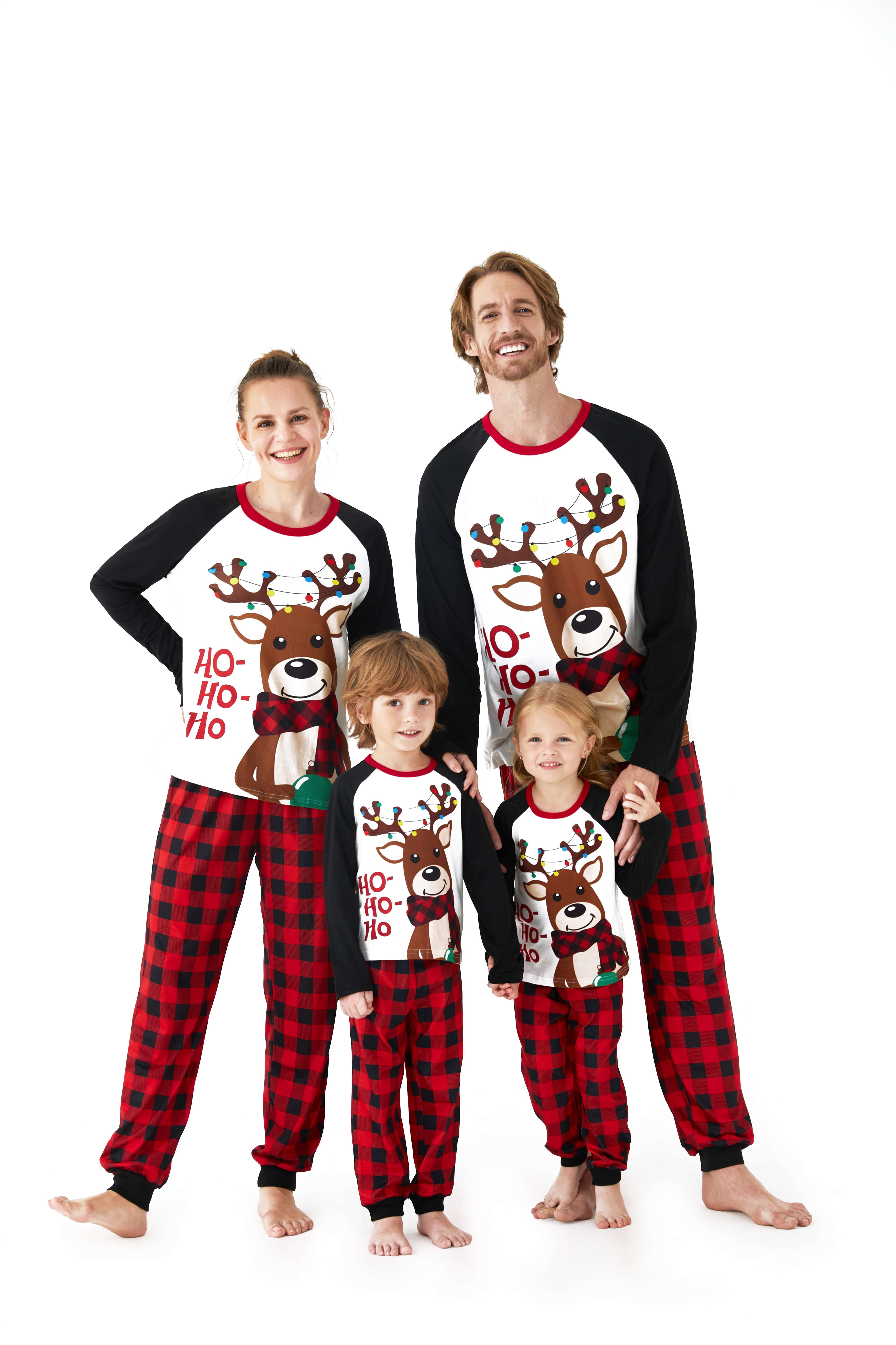 PatPat Christmas Family Matching Pajamas Red Plaid Pants Reindeer ...