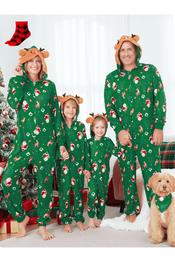 Baby Christmas Pajamas One Piece Romper Family Christmas Pajamas Holiday Pjs Baby Clothes with Socks Baby Christmas Gifts 3-6 Months