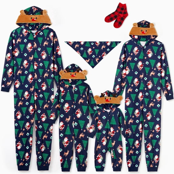 PatPat Pajamas for Women Family Christmas Pajamas One Piece Long Sleeve Reindeer Holiday Pjs Gift with Christmas Socks Womens Pajamas for Adult S