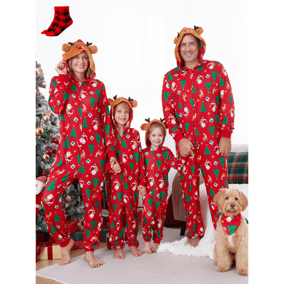 PatPat Family Christmas Pajamas for Women One Piece Red Reindeer Holiday Pjs Gift with Christmas Socks Womens Pajamas Sleepwear for Adult M