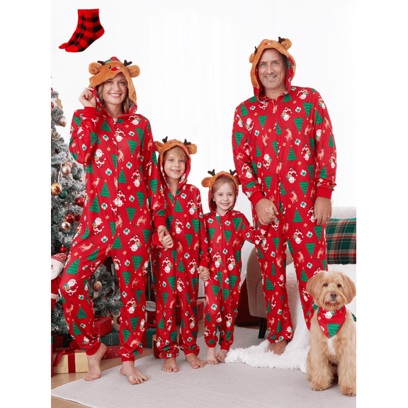PatPat Family Christmas Pajamas for Women One Piece Red Reindeer Holiday Pjs Gift with Christmas Socks Womens Pajamas Sleepwear for Adult M
