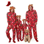 PATPAT Christmas Pajamas for Men Family Matching Pajamas One Piece Red Reindeer Holiday Pjs with Socks Couples Christmas Pajamas Men L