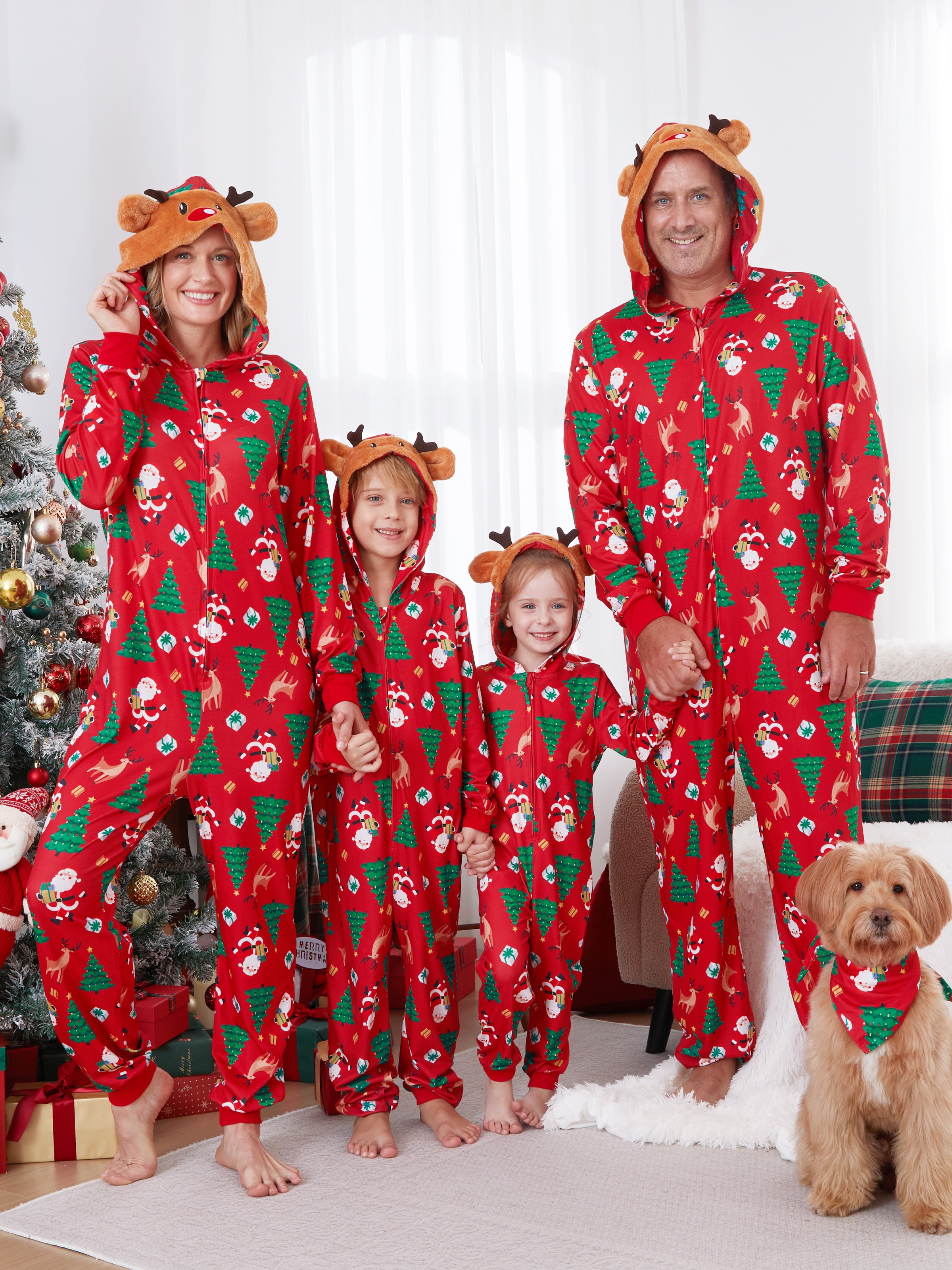 PatPat Christmas Family Matching Pajamas Sets Reindeer Hooded Bodysuits ...