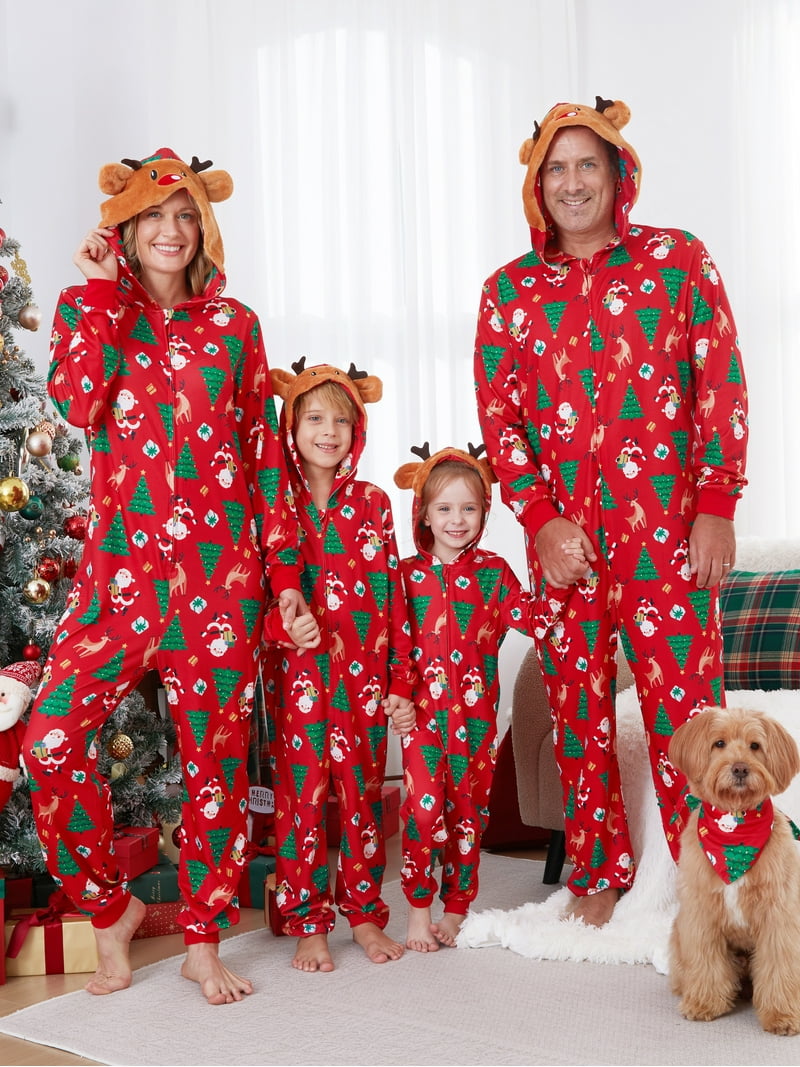 PatPat Christmas Family Matching Pajamas Sets Reindeer Hooded - Technical View