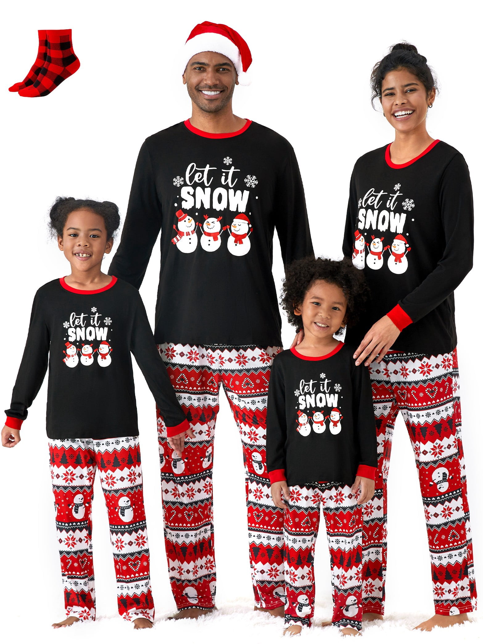 PatPat Family Christmas Pajamas for Women Matching 2 Piece Long Sleeve Snowman Top and Plaid Pants Set Christmas Pjs with Socks Women S