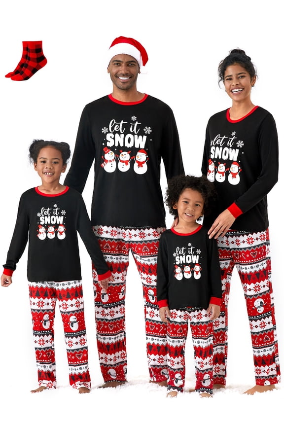 Mens Christmas Pajamas 2 Piece Set Family Christmas Pajamas Let It Snow Top and Pants Set Holiday Gift with Socks Men L