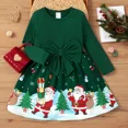 thumbnail image 1 of PatPat Christmas Girl Dresses Toddler Girl Clothes Festive Holiday Long Sleeve Santa Print Green Party Dress with Bow, Green, 3T, 1 of 7