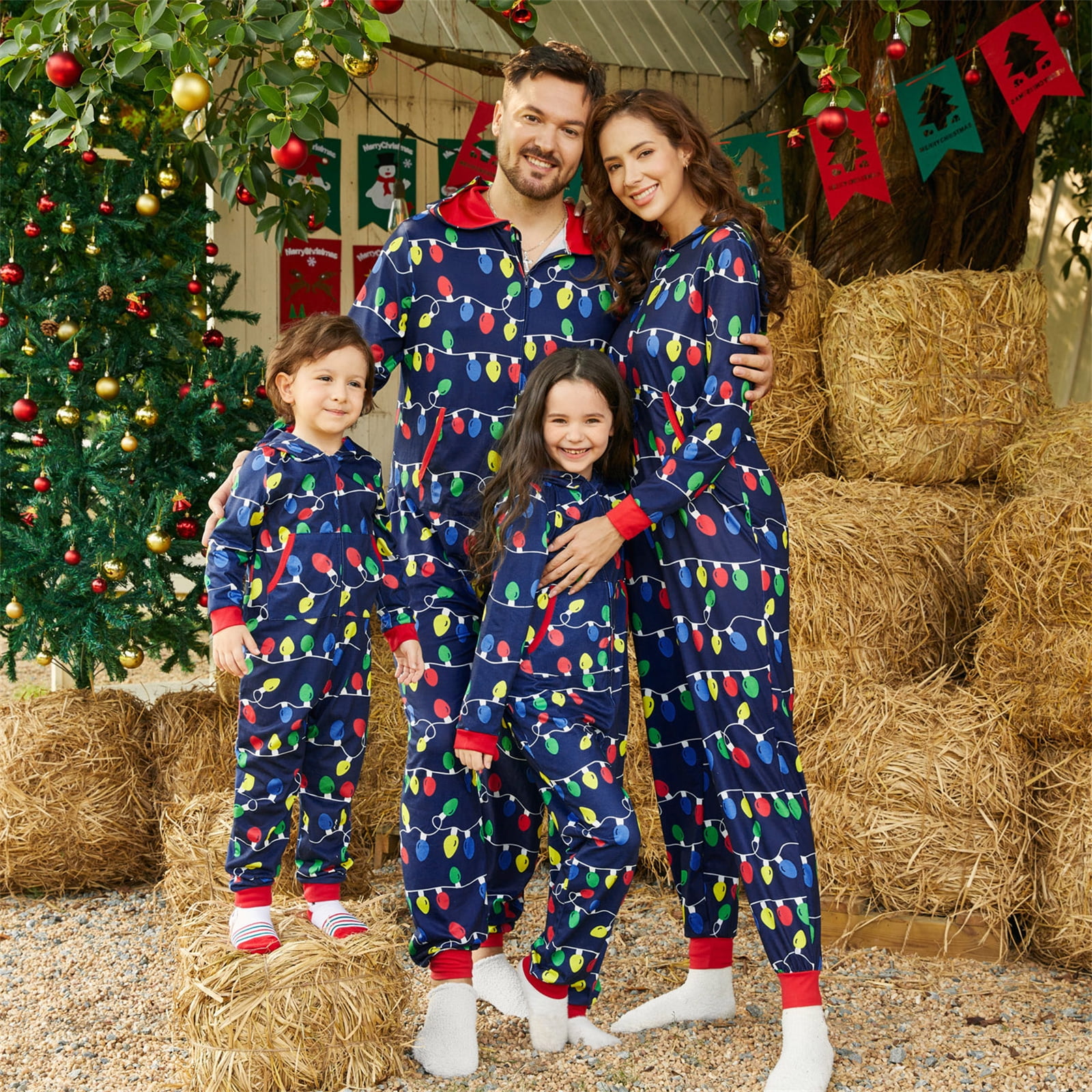 PatPat Christmas Pajamas Allover Colorful String Lights Onesies